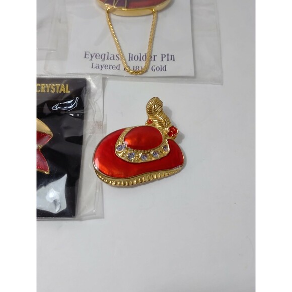 Red Hattitude Lot 2 Bracelet 4 brooches eyeglass holder sterling & 18kt finish - Picture 4 of 9
